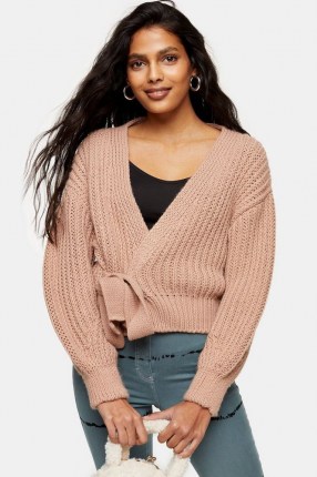 Topshop Rose Pink Tie Wrap Knitted Cardigan - flipped
