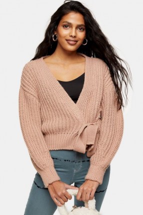 Topshop Rose Pink Tie Wrap Knitted Cardigan