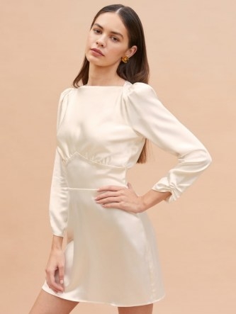 REFORMATION Rudi Dress ~ mini length wedding dresses ~ beautiful alternatives to bridal gowns ~ ivory silk - flipped
