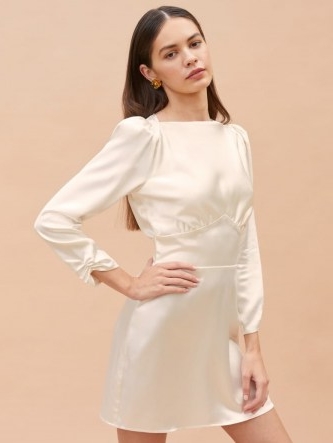 REFORMATION Rudi Dress ~ mini length wedding dresses ~ beautiful alternatives to bridal gowns ~ ivory silk