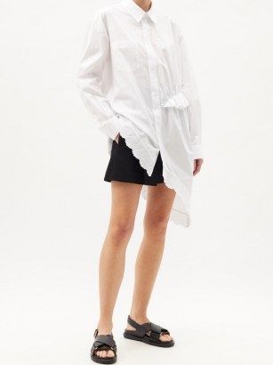 SIMONE ROCHA Ruffled asymmetric cotton-poplin shirt ~ embroidered scalloped hem shirts - flipped