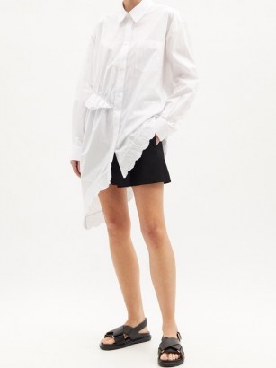 SIMONE ROCHA Ruffled asymmetric cotton-poplin shirt ~ embroidered scalloped hem shirts