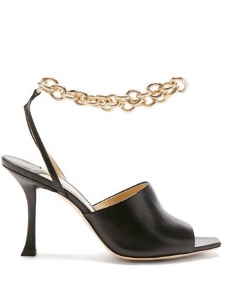 JIMMY CHOO Sae 90 chain-strap leather sandals / chunky chain straps / stiletto heels - flipped