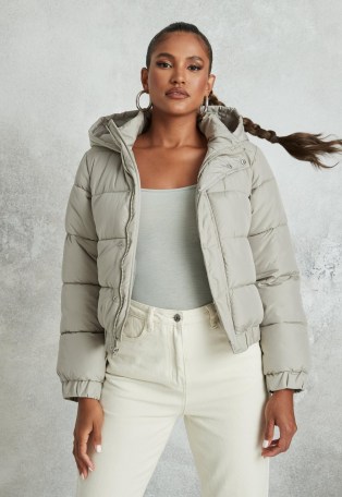 MISSGUIDED sage hooded puffer jacket ~ light green padded jackets - flipped