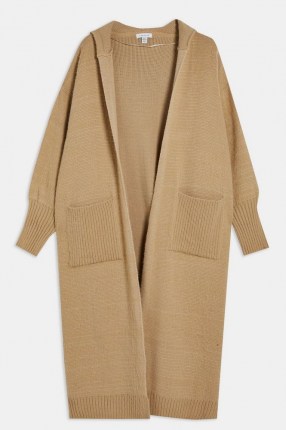 TOPSHOP Sand Maxi Knitted Hooded Cardigan ~ longline cardigans with hoods