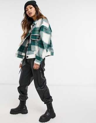 Selected Femme shacket in green check ~ shackets - flipped