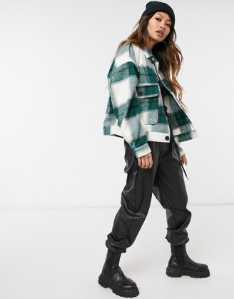 Selected Femme shacket in green check ~ shackets