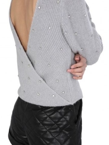 SELF-PORTRAIT TWIST SWEATER WITH JEWEL APPLICATION | embellished open back sweaters - flipped