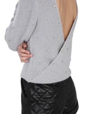 SELF-PORTRAIT TWIST SWEATER WITH JEWEL APPLICATION | embellished open back sweaters