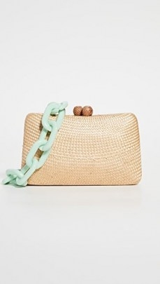 Serpui Marie Charlotte Bun Bag in Toast ~ small woven straw crossbody bags ~ chunky chain detail - flipped