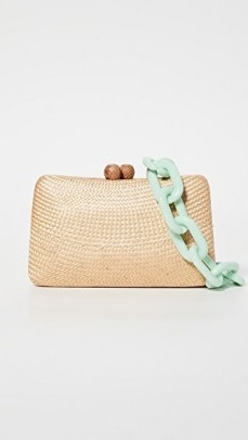 Serpui Marie Charlotte Bun Bag in Toast ~ small woven straw crossbody bags ~ chunky chain detail