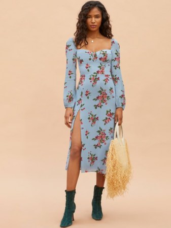 Reformation Shelby Dress in Giulia | floral print thigh high split dresses | slit hem | fitted bodice - flipped