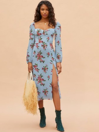 Reformation Shelby Dress in Giulia | floral print thigh high split dresses | slit hem | fitted bodice