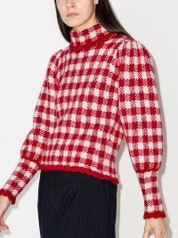 Shrimps Elisa check-pattern roll-neck jumper ~ red and white volume sleeve jumpers