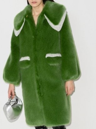 Shrimps Lorca faux-fur midi coat / green winter coats - flipped