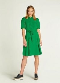 L.K. BENNETT SHRIMPTON GREEN CREPE TEA DRESS / collared dresses