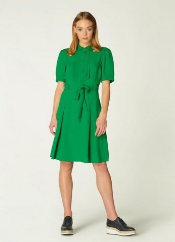 L.K. BENNETT SHRIMPTON GREEN CREPE TEA DRESS / collared dresses - flipped