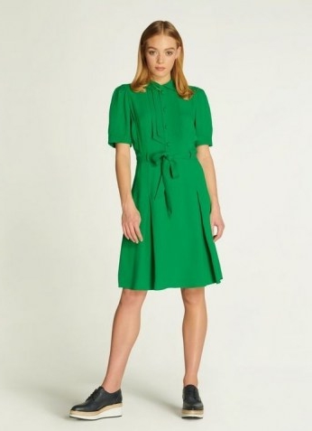 L.K. BENNETT SHRIMPTON GREEN CREPE TEA DRESS / collared dresses