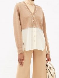 CHLOÉ Silk-georgette and knitted wool cardigan / luxe cardigans / feminine knitwear