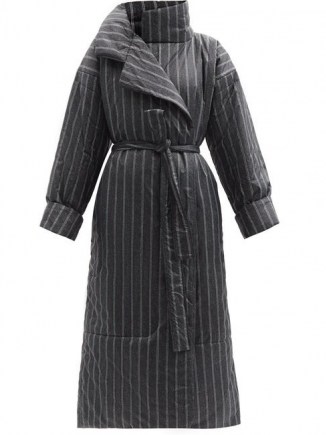 NORMA KAMALI Sleeping Bag striped padded coat – black pinstripe wrap coats