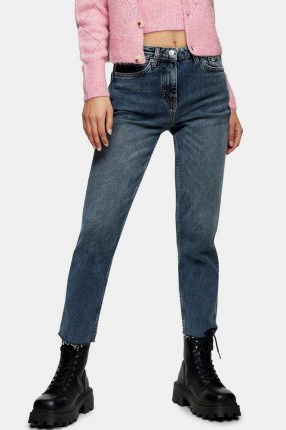 Topshop Smoke Blue Raw Hem Straight Jeans | frayed hems | denim fashion - flipped