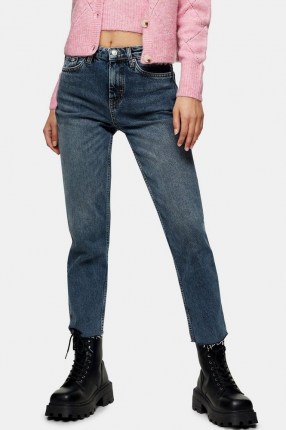 Topshop Smoke Blue Raw Hem Straight Jeans | frayed hems | denim fashion