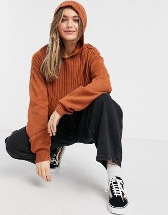 SNDYS hendrix knit hoodie in rust ~ orange brown hoodies - flipped