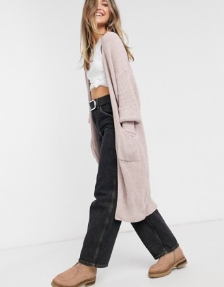 SNDYS nettie knit cardigan in dusty pink | longline open front cardigans - flipped