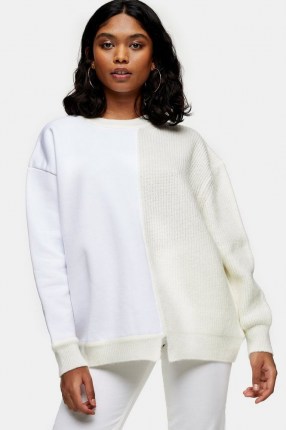 Topshop Spliced Jersey Knitted Jumper Neutral - flipped