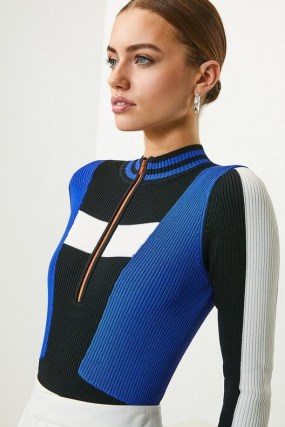 KAREN MILLEN Sporty Colourblock Knit Bodysuit / colour block bodysuits - flipped