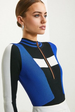 KAREN MILLEN Sporty Colourblock Knit Bodysuit / colour block bodysuits