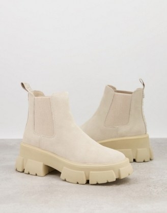 Steve Madden Tusk chunky sole boots in beige suede - flipped