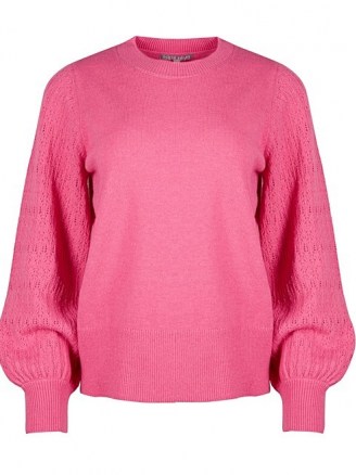 OLIVER BONAS Stitch Detail Sleeve Pink Knitted Jumper | bright volume sleeve crew neck