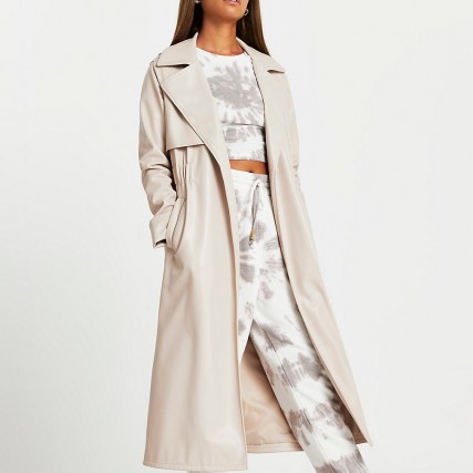 River Island Stone faux leather trench coat | luxe style open coats