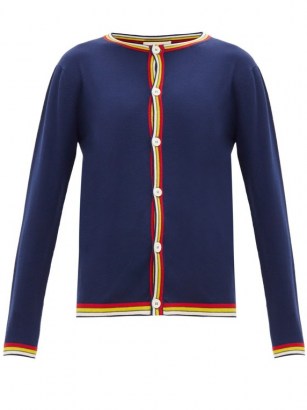 MARNI Navy stripe-edge wool cardigan - flipped