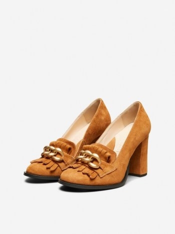 SELECTED FEMME SUEDE TASSEL PUMPS | brown block heel courts | vintage style shoes | retro footwear - flipped