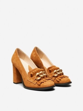SELECTED FEMME SUEDE TASSEL PUMPS | brown block heel courts | vintage style shoes | retro footwear
