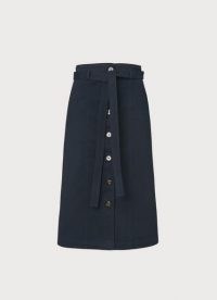 L.K. BENNETT SUSSEX NAVY COTTON BUTTON-THROUGH SKIRT / classic casual dark blue A-line skirts
