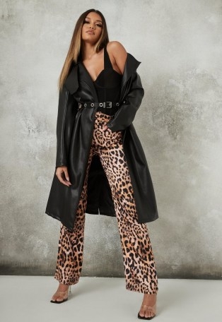 Missguided tan leopard print satin straight leg trousers | 70s style evening glamour - flipped
