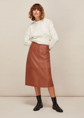 WHISTLES PANELLED LEATHER SKIRT TAN / ligh brown midi skirts