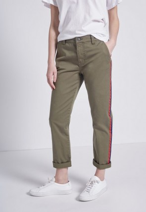 CURRENT/ELLIOTT THE SIDE STRIPE CONFIDANT PANT 0 CLEAN ARMY ~ womens casual green trousers