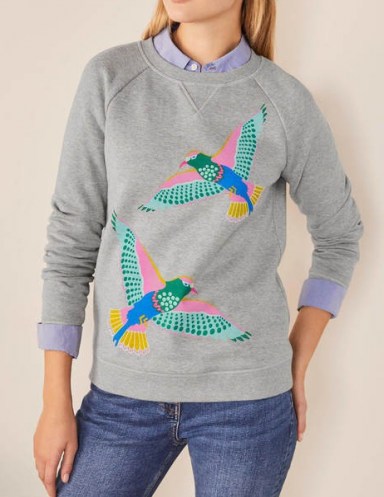 Boden The Sweatshirt – Grey Marl, Exotic Flight | bird print sweatshirts - flipped