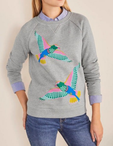 Boden The Sweatshirt – Grey Marl, Exotic Flight | bird print sweatshirts