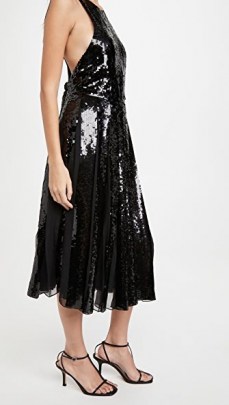Tibi Eclair Sequin Beading Halter Dress ~ black sequinned cross back dresses