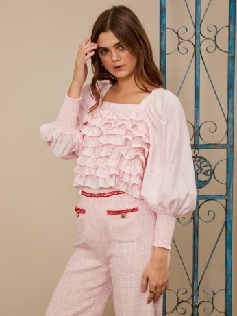 sister jane Skate Ruffle Blouse ~ pink ruffled blouses ~ romantic look tops - flipped