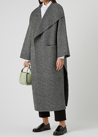 TOTÊME Houndstooth wool and cashmere-blend coat ~ longline oversized lapel coats ~ side slit outerwear - flipped