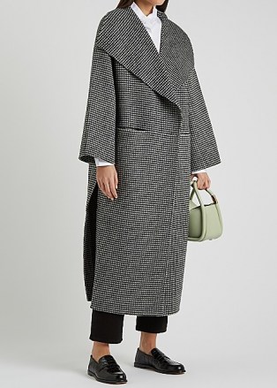 TOTÊME Houndstooth wool and cashmere-blend coat ~ longline oversized lapel coats ~ side slit outerwear