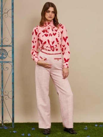 sister jane Waltzer Tweed Tailored Trousers ~ pink high waist pants ~ textured fabric - flipped