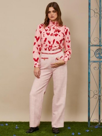sister jane Waltzer Tweed Tailored Trousers ~ pink high waist pants ~ textured fabric