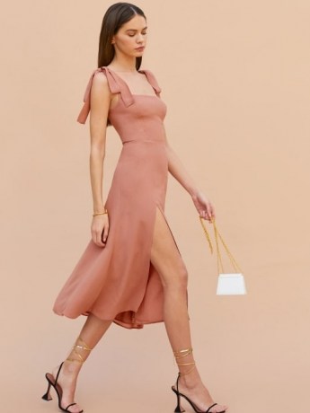 Reformation Twilight Dress | thigh high slit dresses | split hems | tie shoulder straps - flipped